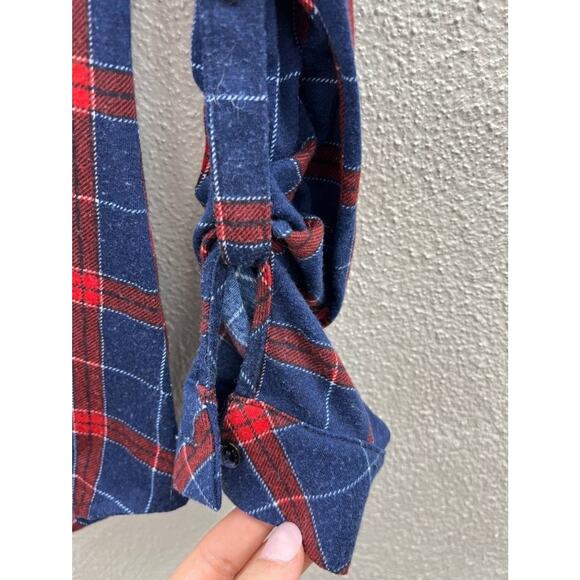 Alter Ego Womens Blue Red Plaid Ruffled Long Sleeve Button-Down Shirt Medium - Picture 4 of 10